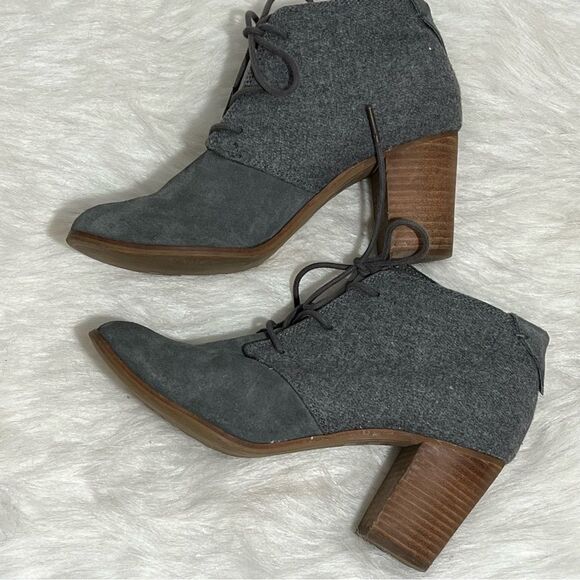 Toms Lunata Grey Suede Block Heeled Lace-Up Booties‎ -- 8.5 - Picture 2 of 13